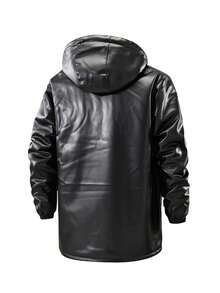 Men's Winter Hooded Mid-Length Casual Leather Padded Coat, Suitable For Daily Commute And Travel - Black - View 3