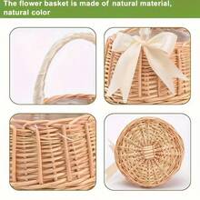 Handmade Woven Rattan Mini Handheld Flower Basket With Ribbon Bow, Exquisite Floral Arrangement Decorative Container, Outdoor Camping Picnic Fruit Storage Basket, Home Desktop Cabinet Sundries Organizer Storage Basket, Wedding Favor Photography Prop Versatile Woven Small Basket - Beige - View 4