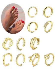 CIZME 3 piezas Anillos para dedos de los pies ajustables, Joyería para dedos de los pies con forma de corazón de circonita para mujer, Juego de anillos para dedos de los pies ajustables para el verano - Anillos abiertos para los dedos del pie - 3 - Ver 1