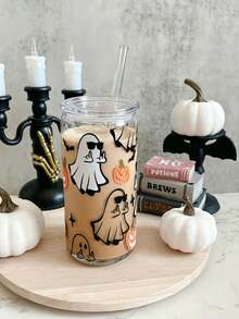 Funny Ghost Transparent Glass Straw Cup, Can-Shaped Iced Cola Straw Cup, Coffee Straw Cup, Milk Tea Beverage Straw Cup - Best Choice For Halloween Gift! - Multicolor - View 7