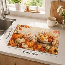 1pc Autumn Harvest Pumpkin & Maple Leaf Print Diatomaceous Earth Kitchen Drain Mat, Absorbent Quick-Drying Non-Slip Coffee Machine Mat, Suitable For Kitchen Countertops, Dining Tables And Thanksgiving Home Decor - Multicolor - View 13