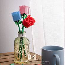1018pcs DIY Red, Pink, Blue Building Block Roses, Assembled Building Block Flowers, Desktop Decoration Ornaments, Valentine's Day, The Best Gift For Girlfriends (Excluding Vases) - Multicolor - View 5