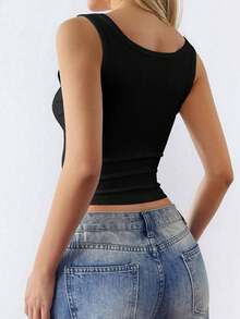 NOIRLYN Women's Spring/Summer Y2K Sexy Square Neck Button-Up Versatile All-Match Casual Camisole Top Black - Black - View 2