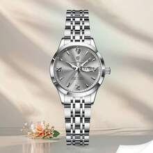 CTPOR Elegant Lady Stainless Steel Luminous Waterproof Dual Calendar Fashionable Quartz Watch For Business Birthday Festival Gift Back-To-School Halloween - Multicolor - View 13