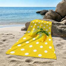 1pc Yellow With White Polka Dot Lemon Microfiber Beach Towel, Soft Absorbent Lightweight Towel, Suitable For Adults And Teens, Perfect For Beach, Travel And Swimming Beach Blanket - Multicolor - View 6