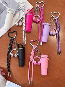 [Original Handmade] High-Value Mini Water Bottle Keychain, Braided Rope Keychain/Wrist Accessory, 3D Earphone Accessory, Car Key Anti-Loss Chain, Exquisite Earphone Decoration For Girls - Multicolor - View 7