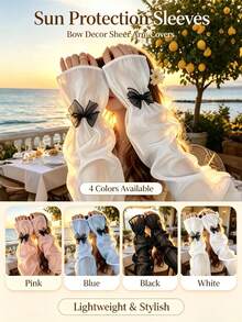2pcs/1pc Pearl Glossy Ice Silk Sun Protection Arm Sleeves, Lightweight & Breathable, 3D Bow Flare Cuff Design, Suitable For Commuting, Travel, Driving - Multiple Styles - View 1