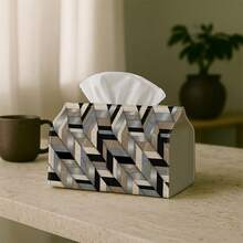 1pc Modern Geometric Metal Texture Tissue Box Cover, Striped Gray Silver Black Structural Design, High Quality, Durable, Lightweight, Foldable Storage, Suitable For Living Room And Dining Room Decor, Kitchen, Bathroom, Bedroom, Bathroom Accessories | Toilet Paper Storage - Multicolor - View 3