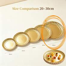 10pcs Gold Foil Food Serving Trays, Sturdy Cardboard Serving Platters, Round Scalloped Edge Paper Plates, For Party Cake Dessert Catering Appetizer Display Wedding Birthday Baby Shower Party Tableware Snack Display - Gold - View 16