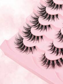 7 Pairs Wispy Fox Eye False Eyelashes, Natural Fluffy Winged Cat Eye Strip Lashes, Light Thin Band Elongated Outer Corner Mink Fake Lashes, Reusable Daily Makeup Eyelashes For Women - View 2