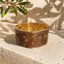 ORNAPEADIA 1pc Women's Gold-Plated Brown Sand-Texture Enamel Asymmetrical Shape Open Bangle, Versatile Summer Beach Accessory, Suitable For Daily Wear/Gift - SZ60891-8 - View 7