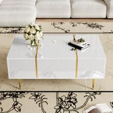White Lacquered Coffee Table, Modern And Sleek, With 2 Drawers - 白色 - 查看 5