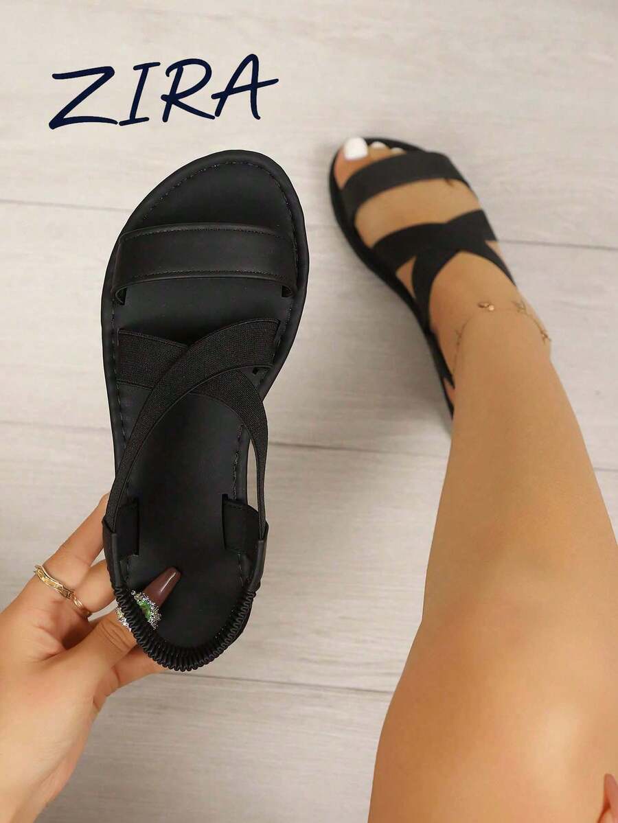 ZIRA2026 女款圓頭包頭細帶金屬扣後束帶平底涼鞋，極簡休閒風