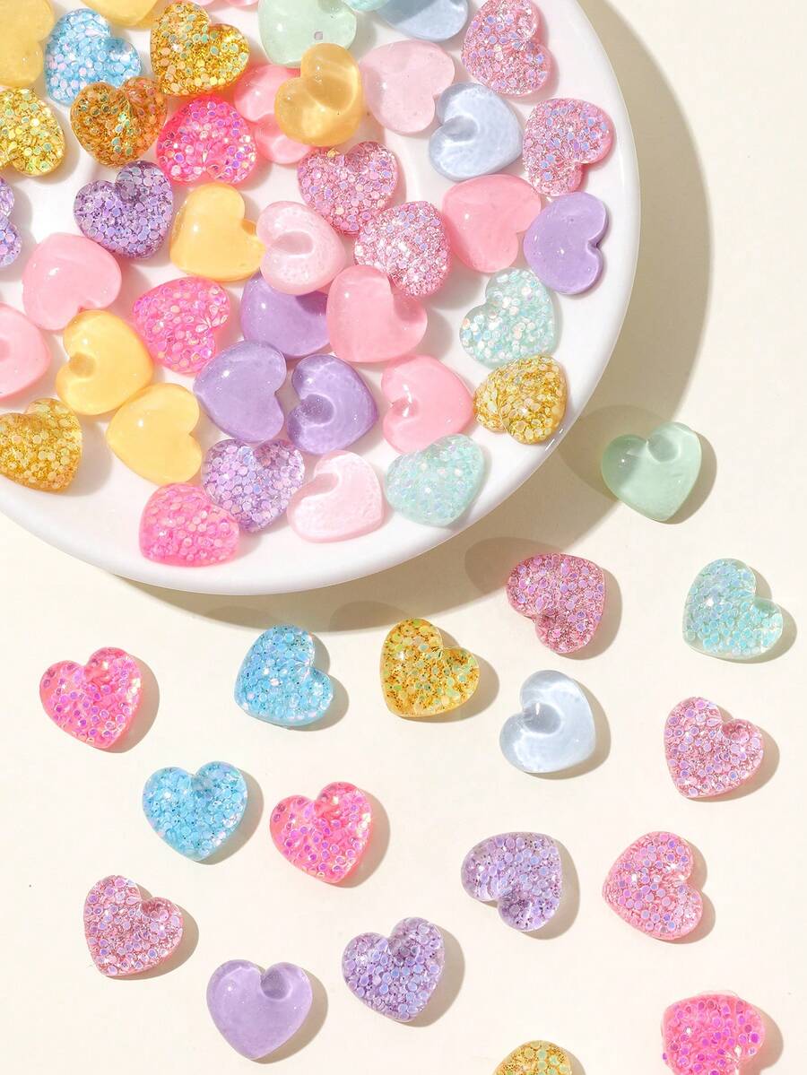 Multicolor Glitter Heart Flatback Slime 3D Charms Bulk For DIY Scrapbooking, Hair Pins, Phone Case,Clips Etc. Crystal Ice Design Flatback Cabochons - Glitter Heart - View 1