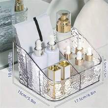 3Pcs Water Ripple Clear Plastic Storage Organizer Set, Divided Multi-Grid Cosmetic Storage Box, Glacier Texture Desktop Vanity Makeup Skincare Lipstick Jewelry Stationery Storage Tray For Bathroom Dresser Countertop - Glacier Pattern - View 15