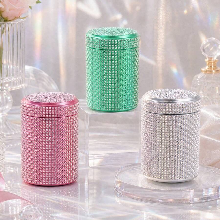 Cabin puff 1pc Fully Rhinestone Sparkling Portable Ashtray, Creates Exquisite High-End Home Atmosphere, Suitable For Outdoor Use, Strong Artistic Design, Multiple Colors Available