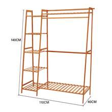 LIVINGANDHOME 110/130cm Width Bamboo Bedroom Garment Clothes Rack With Storage Shelves And Hanging Rail,Garment Rack,Bamboo Clothes Rail,Clothing Standing Rack For Bedroom Hallway Entryway - Brown - View 10