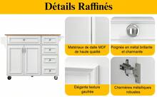 Ilot de cuisine mobile, rangement mdf, blanc - Blanc - Voir 2