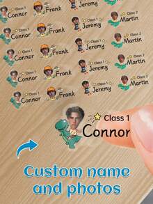 60 piezas Pegatinas transparentes personalizadas con nombre & foto - 25 estilos, Pegatinas transparentes impermeables personalizadas con etiquetas de nombre para jóvenes - Multicolor - Ver 19