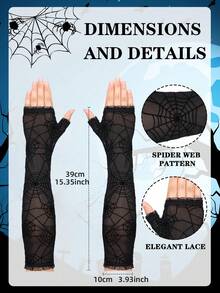 1 par de mangas largas sin dedos de malla de telaraña gótica para mujer, colores negro, naranja y púrpura, guantes de cosplay de bruja de Halloween, accesorios de disfraz de estilo punk oscuro para fiesta, bar, carnaval y atuendo de temática de terror - Guantes de Halloween - Ver 3
