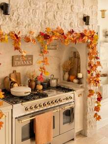 1pc Autumn Maple Leaf Wreath, Artificial Autumn Leaf Garland, Suitable For Thanksgiving, Home, Wedding, Fireplace, Party, Halloween Decoration, Christmas Decoration - Autumn Colors - View 3
