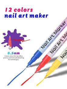 SAUA 12 Colors Nail Art Pens And 12 Reusable Template Stickers Set, Nail Art Pens, Dotting, Doodling And Line Drawing Tools, Nail Design, Home Decor, Christmas Gift, Holiday Gift, Birthday Gift - Multicolor - View 2