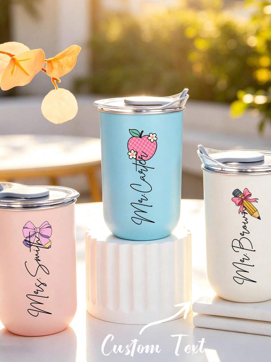 Personalized Teacher Insulated Tumbler, Customized Name Travel Mug, Stainless Steel Iced Coffee Cup - Multicolor - View 1