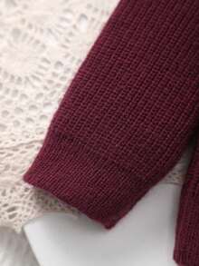 Tween Girl Colorblock Casual Versatile Daily Outing Cardigan - Burgundy - View 5