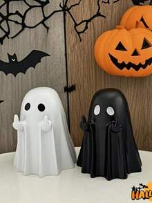 Cute Black And White Ghost Decor, Creative Fashion Halloween Decoration, Enhances Holiday Atmosphere, Suitable For Home, Room, Wedding And Birthday Party Decoration, Ideal Personalized Holiday And Halloween Gift, Christmas Decor - A - View 6