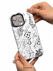 GIIPPA 1件乳白色底黑色調海洋元素圖案設計手機殼，適用於Phone 17 Pro Max，兼容Phone 16 Pro Max、15 Pro Max、14 Pro Max，韓系高端時尚趣味手機殼，兼容11/12/13/14/15/16 Pro Max Plus，優雅設計男女皆宜，聖誕節、情人節、復活節、婚禮季及生日送女友的完美禮物 - 黑與白 - 查看 4