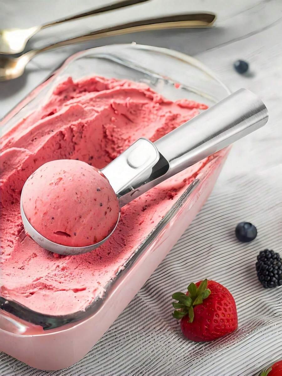 1/2pcs Stainless Steel Ice Cream Scoop With Pressure Handle, Heavy Duty Metal Lever Ice Cream Scoop, Dishwasher - Multicolor - View 1