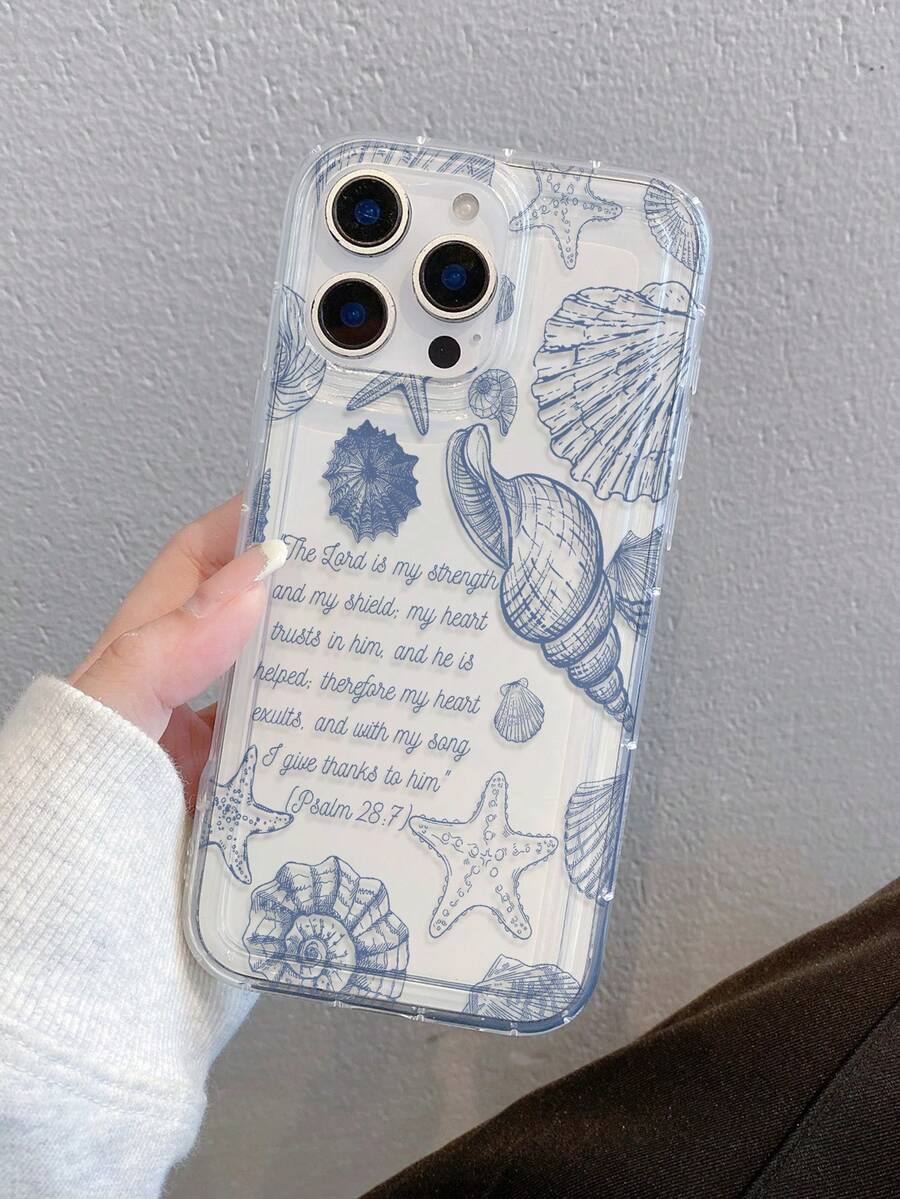 1pc Seashell Ocean Element Pattern, Air Cushion Transparent Shockproof Phone Case, TPU Material, Suitable As Holiday Gift, Compatible With Apple XS/XS Max/XR/11/12/13/14/15/16 Pro/Pro Max/14/15/16 Plus/17, Unisex, Phone Case A04/A51/A56/S25 Ultra/S22 Ultra/S21 Plus/S20/A73/A72/A55/A54/A53/A52/A34/A05/S25 Ultra/S25/S25 Plus - Clear - View 1