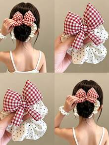 1pc Padded Bow Polka Dot Scrunchie Hair Tie Hair Accessory Hair Band Hair Rope Hair Accessory 1 - Multicolor - View 6