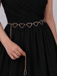 1pc Fashion Heart-Shaped Waist Chain, Metal Braided Belt, Suitable For Women, Applicable For Summer Dresses, Summer, Autumn, Autumn Campus Outfits And Other Occasions. - Gold - View 4