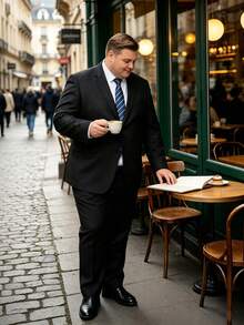 Plus Size Men's Solid Color Lapel Neck Long Sleeve Jacket And Pants Set Wedding Suit - Black - View 5