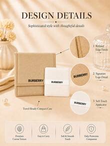 مقاس بودرة التجميل من Burberry 5.5*5.5 سم، قماش ناعم وسلس، مع حقيبة تخزين، ملمس خفيف عند وضع المكياج، سهل الحمل لتعديل المكياج في أي وقت - أبيض - مشاهدة 6