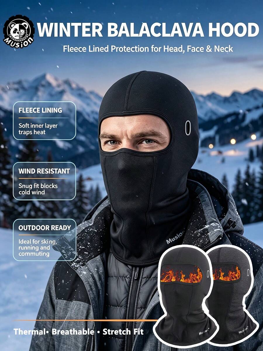 1/2 buah Balaclava Musim Dingin Berlapisan Bulu Domba, Masker Wajah Penuh Hangat Tahan Angin, Penutup Pelindung Kepala & Leher Elastis Bernapas untuk Ski Snowboard Cuaca Dingin, Syal Dalam Helm untuk Berkendara Motor dan Lari - MultiWarna - View 1