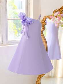 Vestido de noche elegante de un solo hombro con estampado floral para niñas preadolescentes, para dama de honor, fiesta de boda, baile, cumpleaños, graduación, concurso de belleza, actuación y ceremonia de graduación, vestido de princesa para niña - Púrpura malva - Ver 6