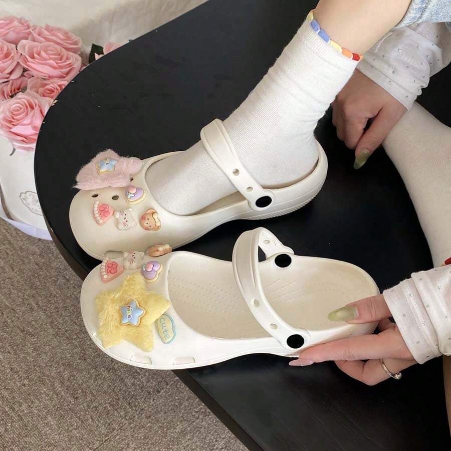 女款新款瑪麗珍 EVA 洞洞鞋,韓系 Ins 風鏤空設計,輕量舒適 2 合 1 涼鞋,沙灘鞋、園藝鞋 - 白色 - 查看 1