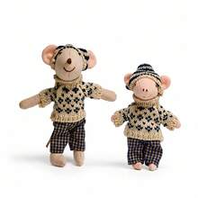 2PCS Mouse & Pig Stuffed Toy With Knitted Outfit, Soft Plush Doll. Gender-Neutral Decor, Newborn Photoshoot Prop, Kids Room Accent - Multicolor - View 14