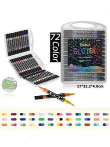 96/72/48/24 Colors Dual-Tip Glitter Marker Set, Dual-Color Brush Markers, Glitter Painting Pens, Thick Soft Tip Non-Fading Pearlescent Shiny Pens, Glitter Marker Soft Tip, Painting Tools, Watercolor Pens, Art Creation; Back To School Gift, Halloween Gift, Christmas Gift - Markers - View 12