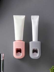 1pc Wall-Mounted Automatic Toothpaste Dispenser Slouchy Tool Bathroom Toilet Wall No-Drill Automatic Toothpaste Dispenser - Wall-Mounted Toothbrush Holder With Toothpaste Squeezing Function - No Power Required - Plastic Bathroom Accessory - Multiple Styles - View 3
