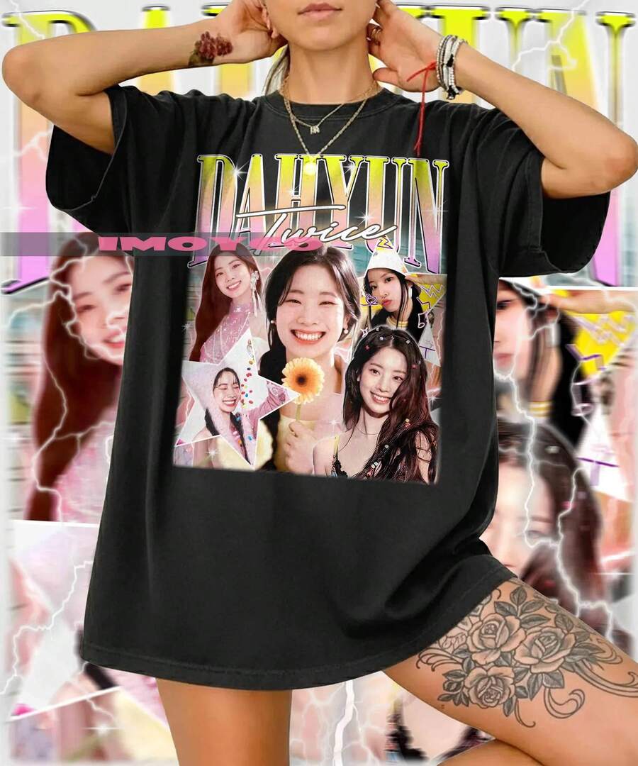 Dahyun Twicess Vintage 90s Retro Graphic T-Shirt, Fashionable Retro Print T-Shirt For Men And Women. - Black - View 1