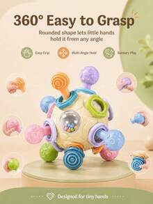 Kids Sensory Ball Toy, Colorful Baby Activity Rattle Ball With Textured Teething Rings, Interactive Educational Learning Toy, Toddler Gift - Multicolor - View 5