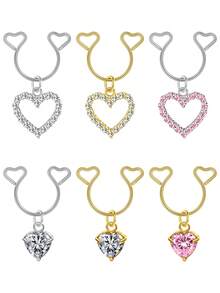 JIESIBAO Dangle Fake Nipple Ring Non-Piercing Clip On Nipple Rings Non Piercing Nipple Jewelry Bells Dangle Heart Adjustable Cute Body Jewelry - Multicolor - View 2