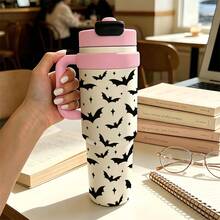 1PC 1000ML Halloween Bat Pumpkin, Creative Bat, Bat Pattern Stainless Steel Insulated Cup, Dual-Use Coffee Cup, Portable Straw Cup, Stylish , Suitable For Office/Home, Gift For Family/Friends, For Coffee/Milk/Tea - Multicolor - View 14