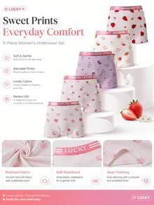 5pcs Plus Size High Waist Panties, Solid Color & Printed Pattern, Comfortable & Fashionable Design, Non-Slip Fit, Breathable Fabric - Multicolor - View 2