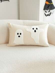 LCUHPCL 1pc Halloween Atmosphere Soft Cute Beige Ghost 3D Embroidered Plush Pillowcase, Suitable For Home Decor, Living Room, Sofa, Bedroom, Car, Party And Various Environments - Beige - View 6