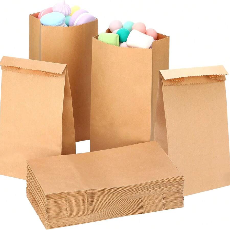 20/50/80pcs Small Paper Bags 8.4*4.5*2.7in, Brown Mini Paper Bags, Durable Paper Bags, Suitable For Gift Packaging, Retail , Item Storage And Gift Wrapping - View 1