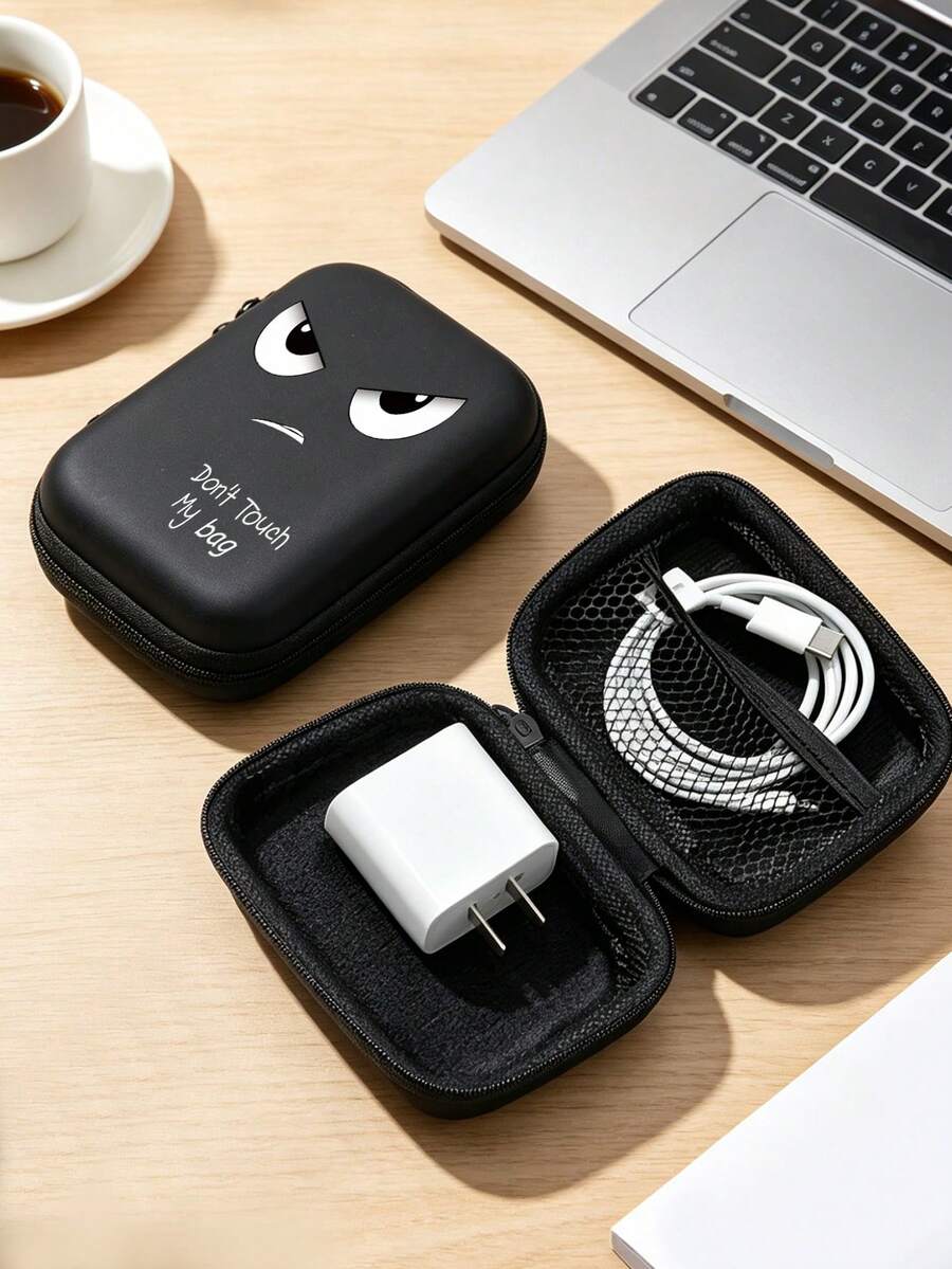 Bag-In-Bag Storage Bag Cartoon Creative Data Cable Storage Bag, Phone Charger, Earphones, USB Flash Drive, Portable Storage Box, Zero Wallet, Bluetooth Earphones, EVA Storage Bag - Black - View 1